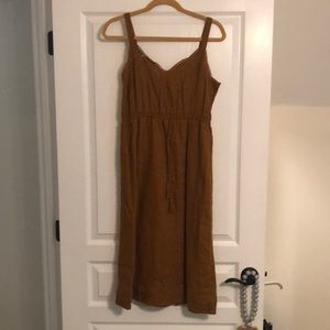 Yellow/brown linen jcrew dress.